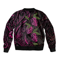 Hawaiian Mango Tribal Tattoo Sleeve Zip Bomber Jacket Pink Pacific Traditional Pattern