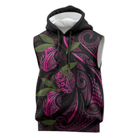 Hawaiian Mango Tribal Tattoo Sleeveless Hoodie Pink Pacific Traditional Pattern