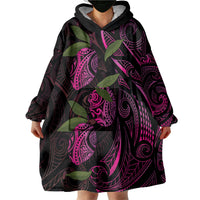 Hawaiian Mango Tribal Tattoo Wearable Blanket Hoodie Pink Pacific Traditional Pattern
