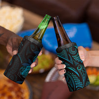 Hawaiian Mango Tribal Tattoo 4 in 1 Can Cooler Tumbler Teal Pacific Traditional Pattern
