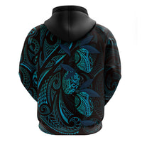 Hawaiian Mango Tribal Tattoo Hoodie Teal Pacific Traditional Pattern