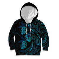 Hawaiian Mango Tribal Tattoo Kid Hoodie Teal Pacific Traditional Pattern