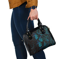 Hawaiian Mango Tribal Tattoo Shoulder Handbag Teal Pacific Traditional Pattern