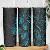 Hawaiian Mango Tribal Tattoo Skinny Tumbler Teal Pacific Traditional Pattern