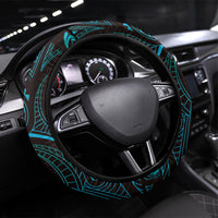Hawaiian Mango Tribal Tattoo Steering Wheel Cover Teal Pacific Traditional Pattern