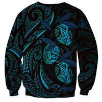 Hawaiian Mango Tribal Tattoo Sweatshirt Teal Pacific Traditional Pattern