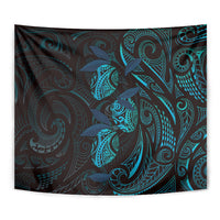 Hawaiian Mango Tribal Tattoo Tapestry Teal Pacific Traditional Pattern