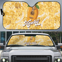 Hawaiian Mango Ukulele Auto Sun Shade Retro Yellow Hibiscus Pikake Lei
