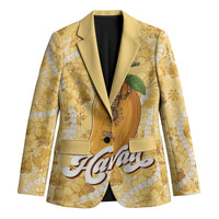 Hawaiian Mango Ukulele Blazer Retro Yellow Hibiscus Pikake Lei