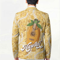 Hawaiian Mango Ukulele Blazer Retro Yellow Hibiscus Pikake Lei