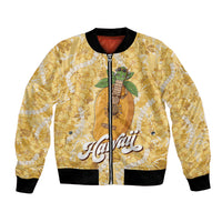 Hawaiian Mango Ukulele Bomber Jacket Retro Yellow Hibiscus Pikake Lei