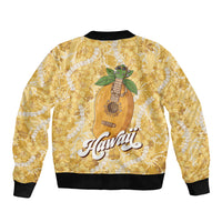 Hawaiian Mango Ukulele Bomber Jacket Retro Yellow Hibiscus Pikake Lei