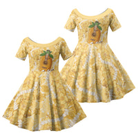 Hawaiian Mango Ukulele Family Matching Mermaid Dress and Hawaiian Shirt Retro Yellow Hibiscus Pikake Lei