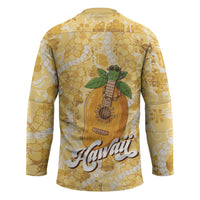 Hawaiian Mango Ukulele Hockey Jersey Retro Yellow Hibiscus Pikake Lei