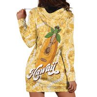 Hawaiian Mango Ukulele Hoodie Dress Retro Yellow Hibiscus Pikake Lei