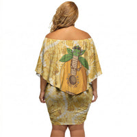 Hawaiian Mango Ukulele Off Shoulder Short Dress Retro Yellow Hibiscus Pikake Lei