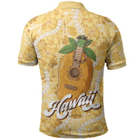 Hawaiian Mango Ukulele Polo Shirt Retro Yellow Hibiscus Pikake Lei