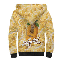 Hawaiian Mango Ukulele Sherpa Hoodie Retro Yellow Hibiscus Pikake Lei