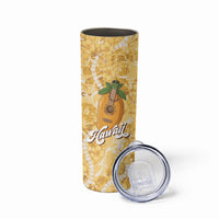 Hawaiian Mango Ukulele Skinny Tumbler Retro Yellow Hibiscus Pikake Lei