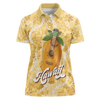 Hawaiian Mango Ukulele Women Polo Shirt Retro Yellow Hibiscus Pikake Lei