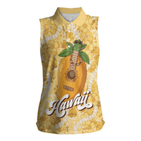 Hawaiian Mango Ukulele Women Sleeveless Polo Shirt Retro Yellow Hibiscus Pikake Lei