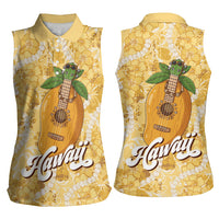 Hawaiian Mango Ukulele Women Sleeveless Polo Shirt Retro Yellow Hibiscus Pikake Lei
