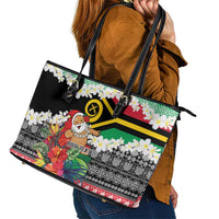 Personalised Vanuatu Joyeux Noel Leather Tote Bag Proud To Be a Ni-Van Sand Drawing Art - Polynesian Pride