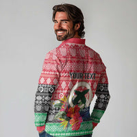 Personalised Vanuatu Joyeux Noel Long Sleeve Polo Shirt Proud To Be a Ni-Van Sand Drawing Art - Polynesian Pride