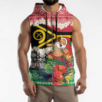 Personalised Vanuatu Joyeux Noel Sleeveless Zip Hoodie Proud To Be a Ni-Van Sand Drawing Art - Polynesian Pride