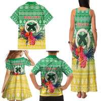 Personalised Malampa Joyeux Noel Family Matching Tank Maxi Dress and Hawaiian Shirt Proud To Be a Ni-Van Sand Drawing Art - Polynesian Pride