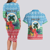 Personalised Sanma Joyeux Noel Couples Matching Long Sleeve Bodycon Dress and Hawaiian Shirt Proud To Be a Ni-Van Sand Drawing Art - Polynesian Pride