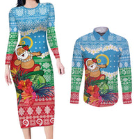 Personalised Sanma Joyeux Noel Couples Matching Long Sleeve Bodycon Dress and Long Sleeve Button Shirt Proud To Be a Ni-Van Sand Drawing Art - Polynesian Pride