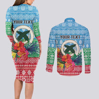 Personalised Sanma Joyeux Noel Couples Matching Long Sleeve Bodycon Dress and Long Sleeve Button Shirt Proud To Be a Ni-Van Sand Drawing Art - Polynesian Pride
