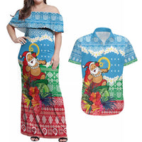 Personalised Sanma Joyeux Noel Couples Matching Off Shoulder Maxi Dress and Hawaiian Shirt Proud To Be a Ni-Van Sand Drawing Art - Polynesian Pride