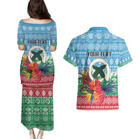 Personalised Sanma Joyeux Noel Couples Matching Puletasi and Hawaiian Shirt Proud To Be a Ni-Van Sand Drawing Art - Polynesian Pride