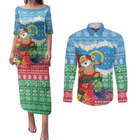 Personalised Sanma Joyeux Noel Couples Matching Puletasi and Long Sleeve Button Shirt Proud To Be a Ni-Van Sand Drawing Art - Polynesian Pride