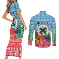Personalised Sanma Joyeux Noel Couples Matching Short Sleeve Bodycon Dress and Long Sleeve Button Shirt Proud To Be a Ni-Van Sand Drawing Art - Polynesian Pride
