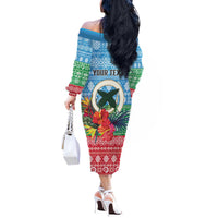 Personalised Sanma Joyeux Noel Off The Shoulder Long Sleeve Dress Proud To Be a Ni-Van Sand Drawing Art - Polynesian Pride