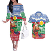 Personalised Shefa Joyeux Noel Couples Matching Off The Shoulder Long Sleeve Dress and Hawaiian Shirt Proud To Be a Ni-Van Sand Drawing Art - Polynesian Pride