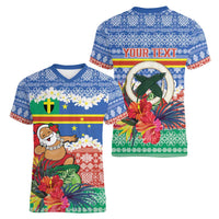 Personalised Tafea Joyeux Noel Women V-Neck T-Shirt Proud To Be a Ni-Van Sand Drawing Art - Polynesian Pride