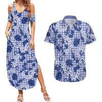 Mokihana Maile Ilima Leis Paniolo Palaka Couples Matching Summer Maxi Dress and Hawaiian Shirt Hawaiian Polu Spirit LT9 Blue - Polynesian Pride