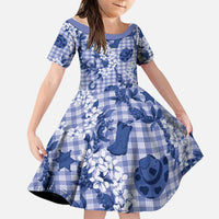 Mokihana Maile Ilima Leis Paniolo Palaka Family Matching Puletasi and Hawaiian Shirt Hawaiian Polu Spirit LT9 Daughter's Dress Blue - Polynesian Pride