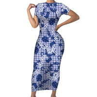 Mokihana Maile Ilima Leis Paniolo Palaka Short Sleeve Bodycon Dress Hawaiian Polu Spirit - Polynesian Pride