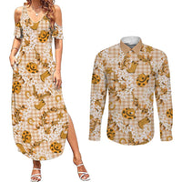 Mokihana Maile Ilima Leis Paniolo Palaka Couples Matching Summer Maxi Dress and Long Sleeve Button Shirt Hawaiian Kula Spirit - Polynesian Pride