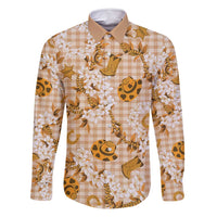 Mokihana Maile Ilima Leis Paniolo Palaka Family Matching Off Shoulder Maxi Dress and Hawaiian Shirt Hawaiian Kula Spirit LT9 Dad's Shirt - Long Sleeve Gold - Polynesian Pride