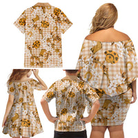Mokihana Maile Ilima Leis Paniolo Palaka Family Matching Off Shoulder Short Dress and Hawaiian Shirt Hawaiian Kula Spirit LT9 - Polynesian Pride