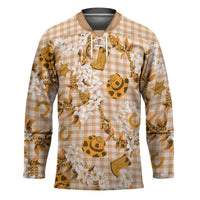Mokihana Maile Ilima Leis Paniolo Palaka Hockey Jersey Hawaiian Kula Spirit LT9 Unisex Gold - Polynesian Pride