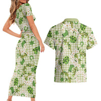 Mokihana Maile Ilima Leis Paniolo Palaka Couples Matching Short Sleeve Bodycon Dress and Hawaiian Shirt Hawaiian Omaomo Ala Spirit LT9 - Polynesian Pride