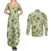 Mokihana Maile Ilima Leis Paniolo Palaka Couples Matching Summer Maxi Dress and Long Sleeve Button Shirt Hawaiian Omaomo Ala Spirit - Polynesian Pride