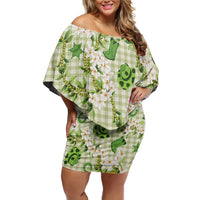 Mokihana Maile Ilima Leis Paniolo Palaka Family Matching Off Shoulder Short Dress and Hawaiian Shirt Hawaiian Omaomo Ala Spirit LT9 Green - Polynesian Pride